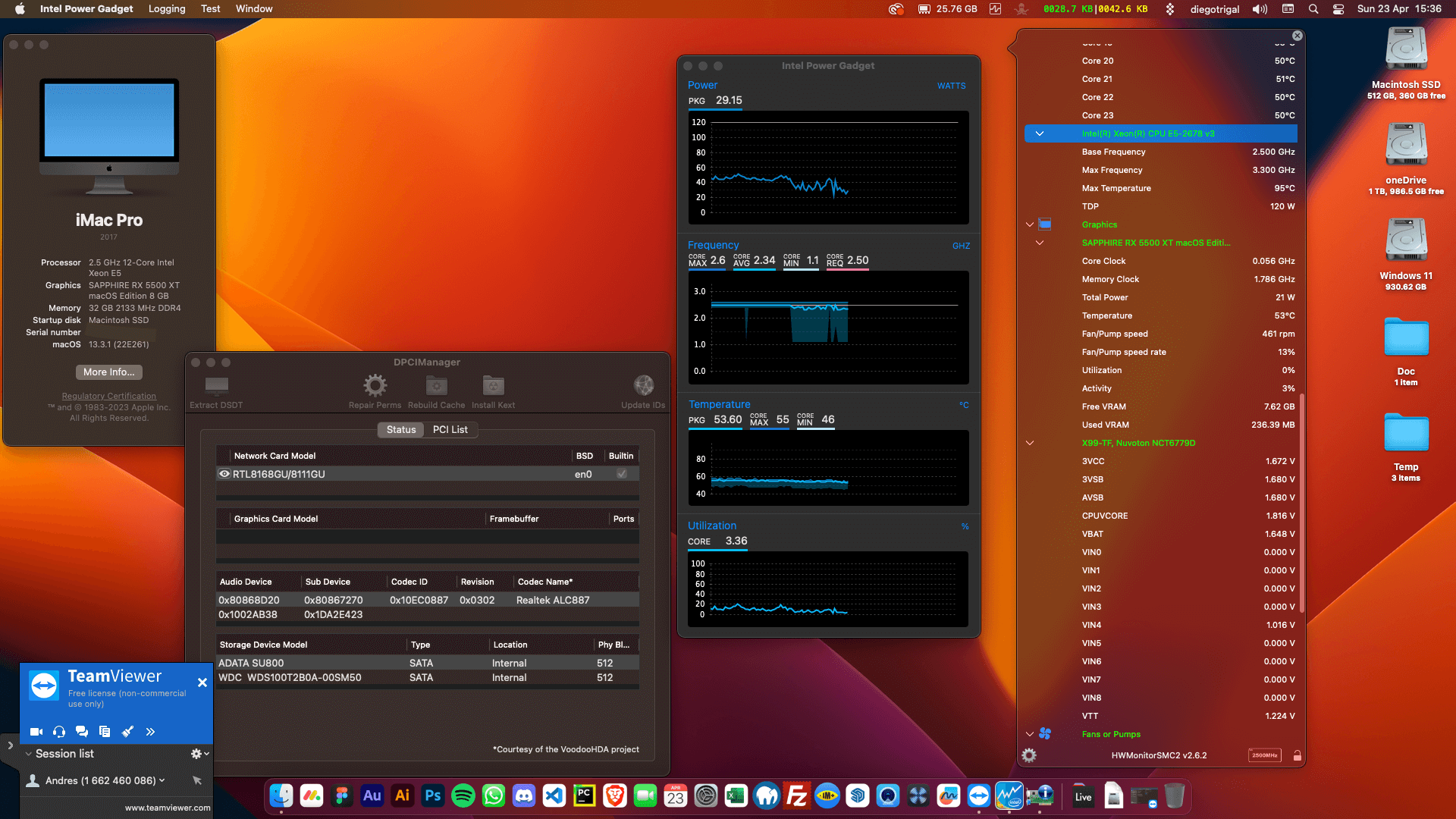Success Hackintosh macOS Ventura 13.3.1 Build 22E261 in Huananzhi X99-TF + Intel Xeon E5-2678 V3 + Sapphire RX 5500 XT
